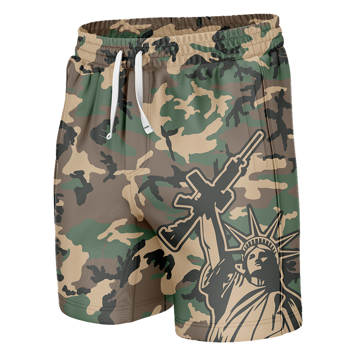 Camo Statue of Liberty Swim Trunks